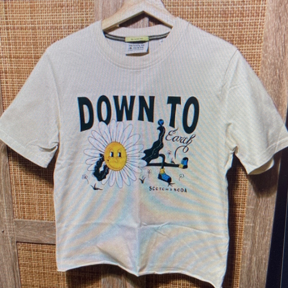 Scotch & Soda Cream Graphic Tee with Daisy and 'DOWN TO' Print